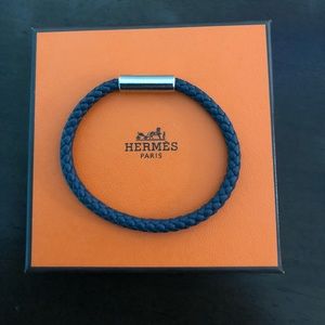 Hermes Goliath Leather Bracelet - Navy 7 1/4” circ